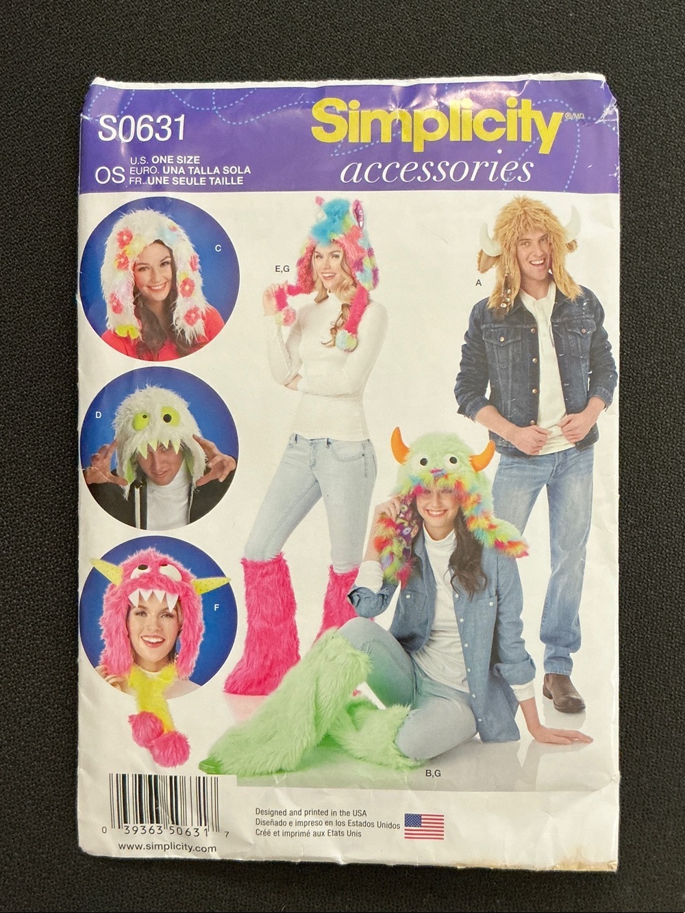 Simplicity S0631 Halloween Accessories Sewing Pattern Fur Hat Boots Monster